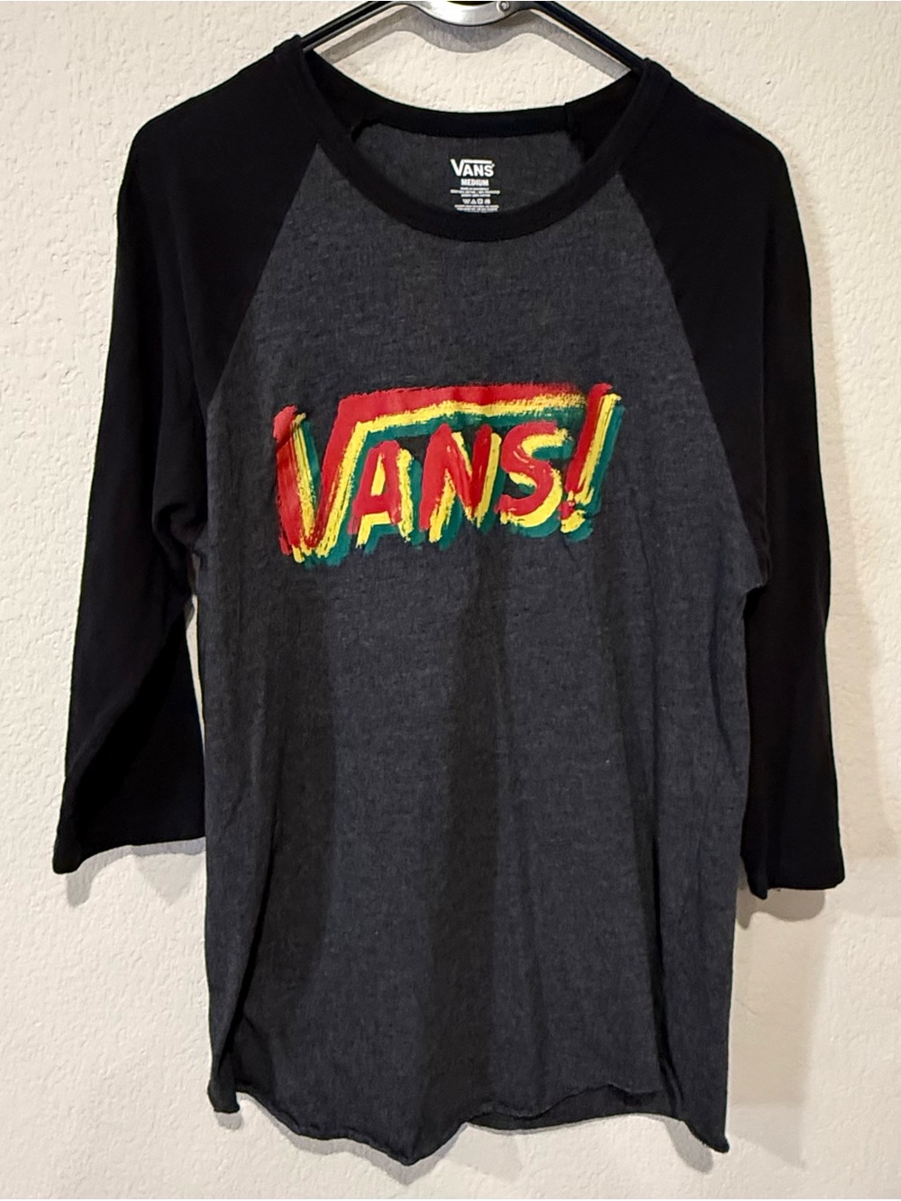 Vans Black & Charcoal Raglan Tee with Red Yellow Green Logo